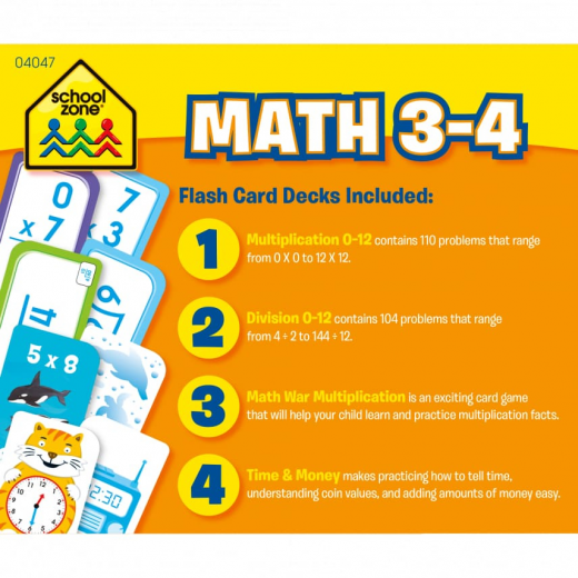 الرياضيات 3-4 بطاقات فلاش 4 عبوات