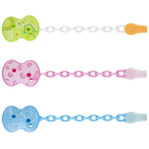 Chicco Clip With Chain Mixed Colours, Orange, Blue or Pink - زهري