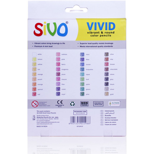 SiVO Vivid Colour Pencils Box Set of 36
