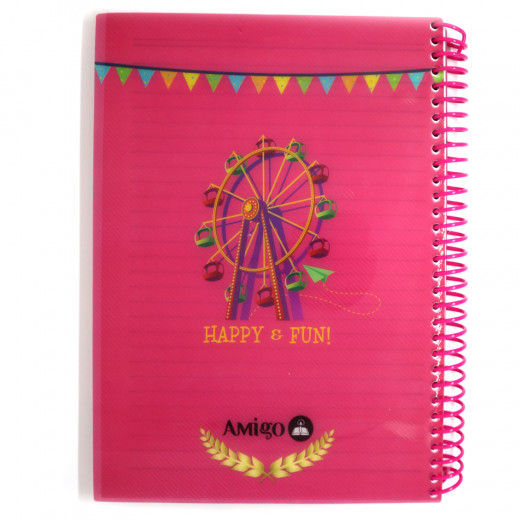 Amigo Happy & Fun Wire Notebook, Pink, 140 page, 4 subjects