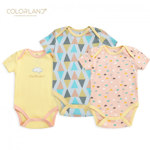 Colorland Baby Bodysuit 3 Pieces In One Pack, 9-12 Months, Clouds