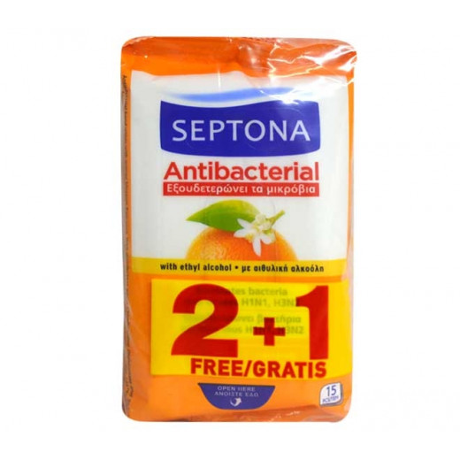 SEPTONA antibacterial wipes 3x15pcs - orange blossom (2+1 FREE)