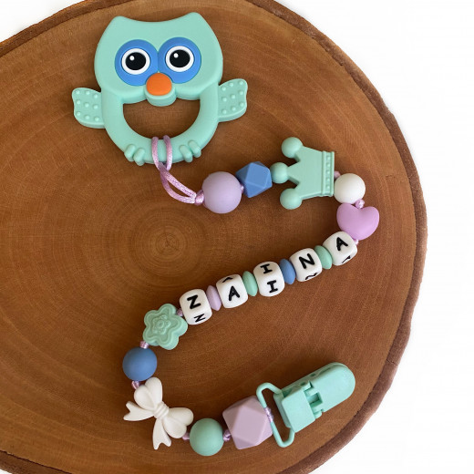 Munch Monsters Personalized Pacifier & Teether Clip, Green Owl