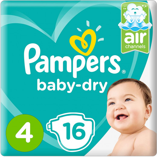 Pampers Baby-Dry Diapers, Size 4, Maxi, 9-14kg, Carry Pack, 16 Count