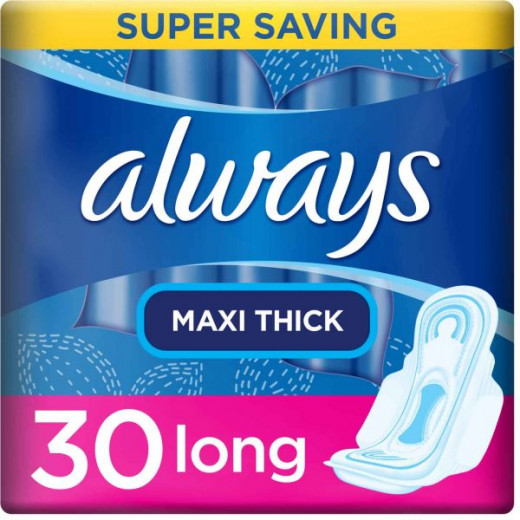 Always Maxi Thick Long Sanitary Pads With Wings – 30 Pieces