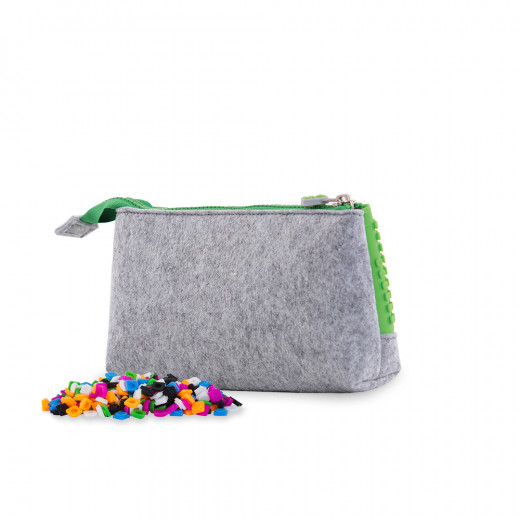 Creative Pixelated School Pencil Case Grey/ Green