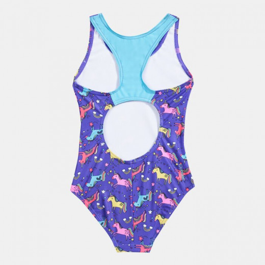 Zoggs Actionback Girls One Piece Swimsuit, Unicorn Design, Rainbow Color