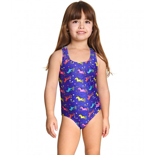 Zoggs Actionback Girls One Piece Swimsuit, Unicorn Design, Rainbow Color