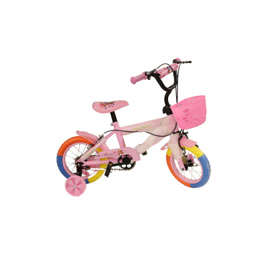 دراجة للاطفال من الستانلس ستيل مع سلة وردية مقاس 12 بوصة ، زهري