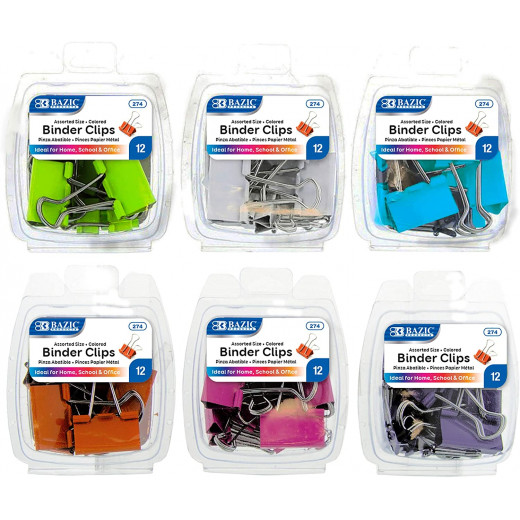 Bazic Assorted Size Color Binder Clip (12/Pack)