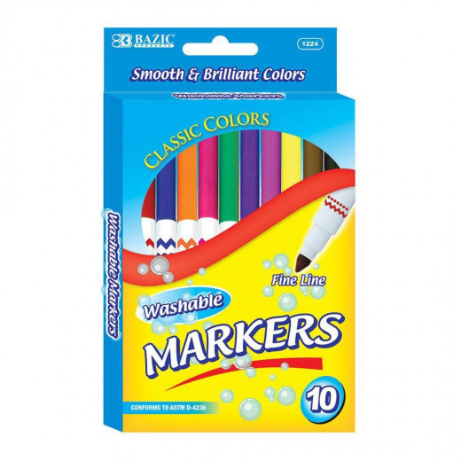 Bazic 10 Color Super Tip Washable Markers