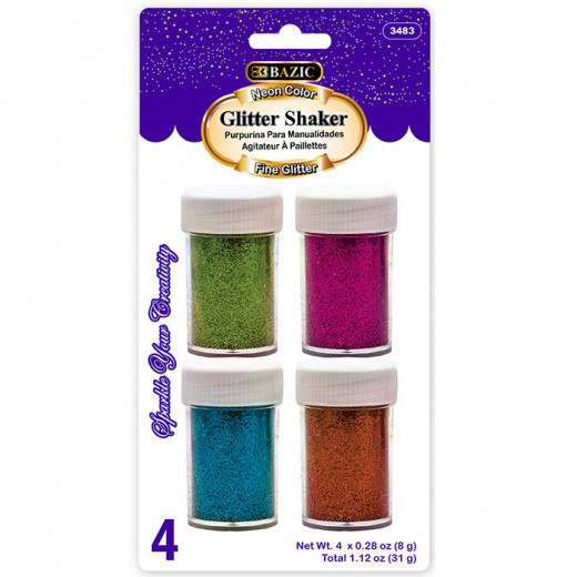 Bazic 4 Neon Color Glitter Shaker, (8g)