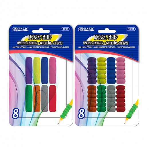 قبضة قلم حبر أو قلم رصاص من الفوم ألوان متنوعة وشكل متنوع  (8 / عبوة) من بازيك