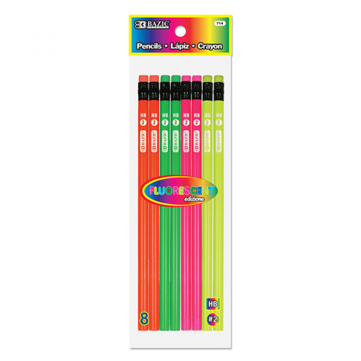 Bazic Fluorescent Wood Pencil with Eraser (8/Pack)