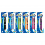 Bazic Ciel Oil-gel Ink Retractable Pen Rubberized Barrel & Metal Clip (2/Pack), Assorted Colors