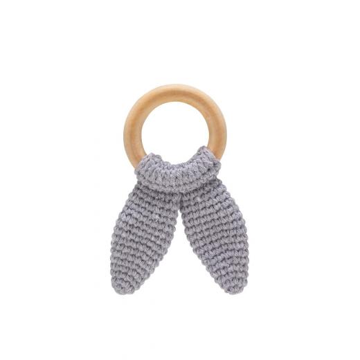 Babyjem knitted cotton & wooden ring teether gray