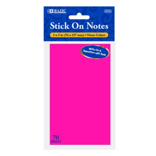 Bazic Neon Stick On Notes , 70 Paper, Set Of 4 Units