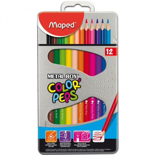 Maped Color Peps Metal Box 12 Color Pencils
