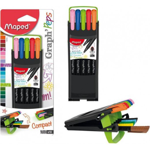 طقم أقلام الخط الرفيع جراف بيبس من مابد مكون من 10 قطع متعدد الألوان