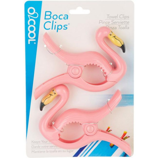 O2COOL Boca Clips Beach Towel Holders - Flamingo