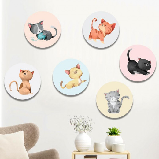 Cute Round Cats Wooden Wall Set