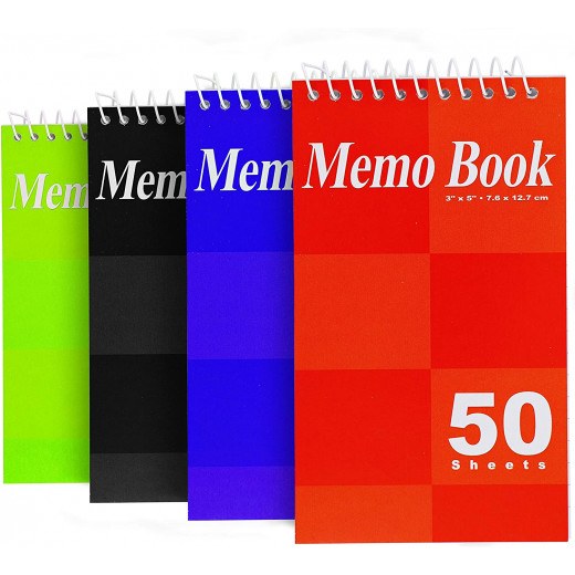 Bazic Top Bound Spiral Memo Book, Assorted Colors, 50 Sheets, 1 Piece