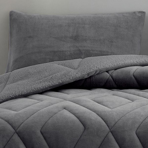 Nova home essentials velvet flannel to sherpa winter comforter grey king