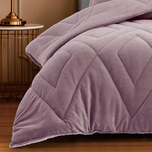 Nova home essentials velvet flannel to sherpa winter comforter purple king