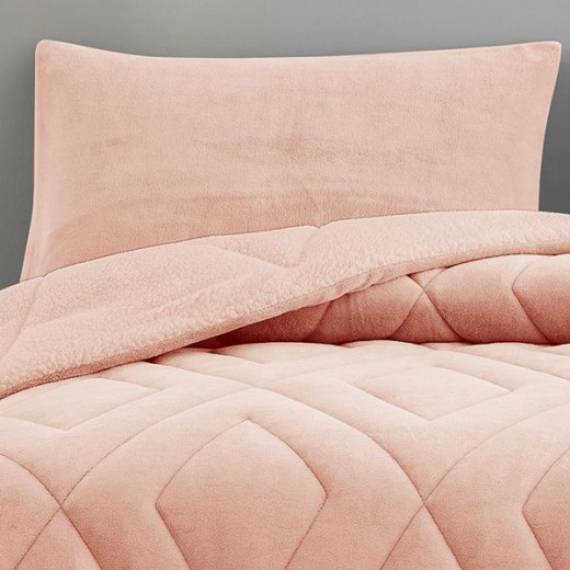 Nova home essentials velvet flannel to sherpa winter comforter rose single/twin