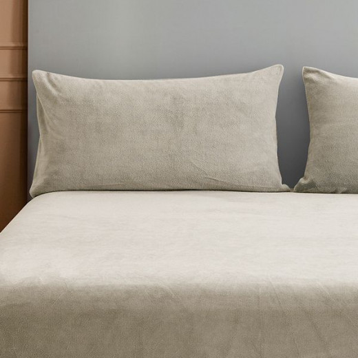 Nova home warm fit winter microfleece fitted sheet set, beige, twin size