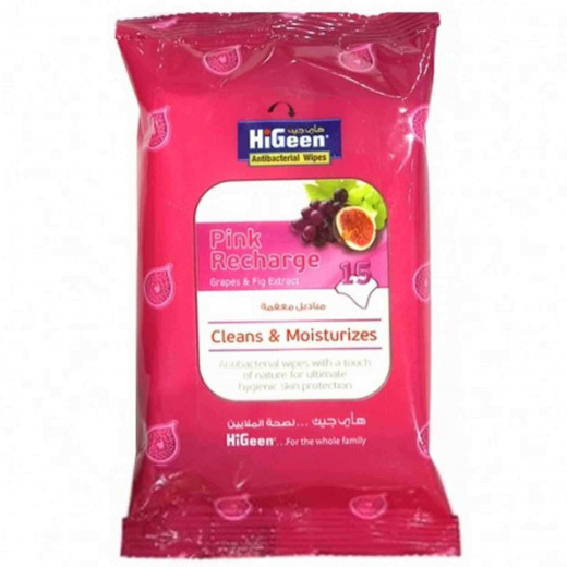 Higeen Antibacterial Wipes 15, Pink Recharge