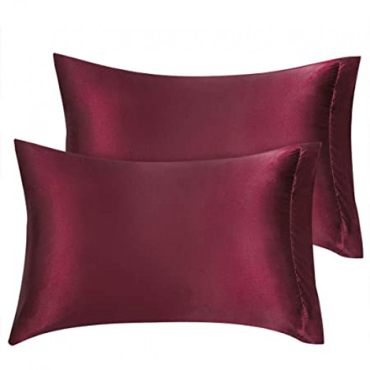 Lafayette Satin Pillowcase for Hair and Skin Queen Maroon 2 Pack, Maroon