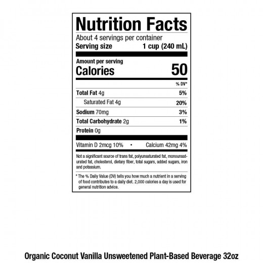 Pacific Origanic Coconut Vanilla Unsweetened, 946ml