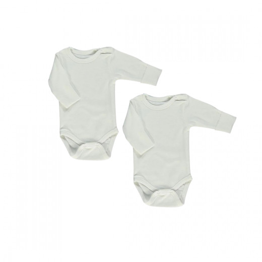 تبان أطفال قطن بأكمام طويلة, قطعتين باللون الأبيض لعمر 0-1 أشهر من بيبيتو