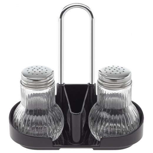 Fackelmann Salt & Pepper Shaker With Toothpicks And Menu Holder, Glass, 8 CM