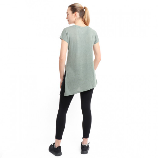 RB Women's Side High-Low T-Shirt, Large Size, Green Color