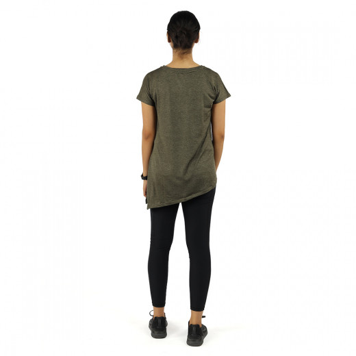 RB Women's Side High-Low T-Shirt, Medium Size, Dark Green Color