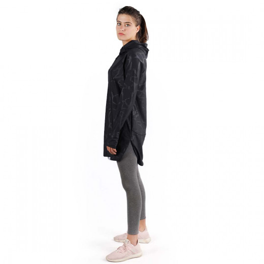 RB Women's Mid-length Running Hoodie, Small Size, Marble Black Color