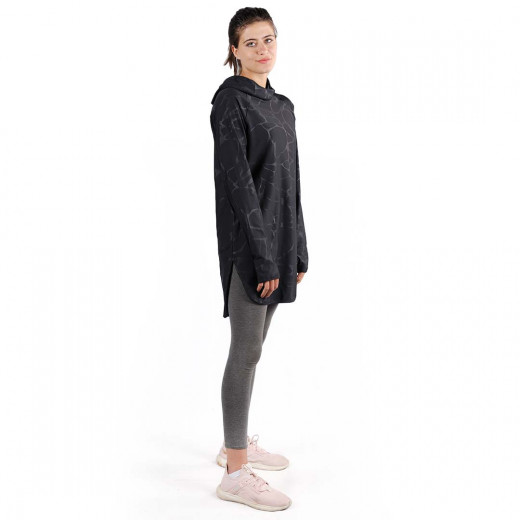 RB Women's Mid-length Running Hoodie, Small Size, Marble Black Color