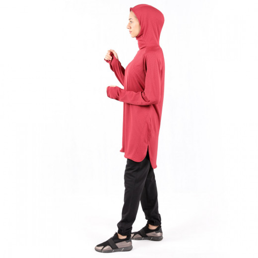 RB Women's Mid-length Running Hoodie, Medium Size, Red Color