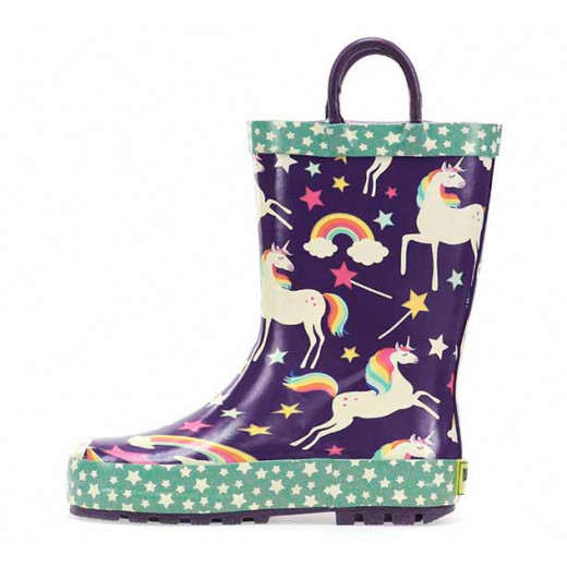 حذاء مطر للأطفال, بتصميم يونيكورن دريمز، باللون الأرجواني، مقاس 31 من ويسترن شيف