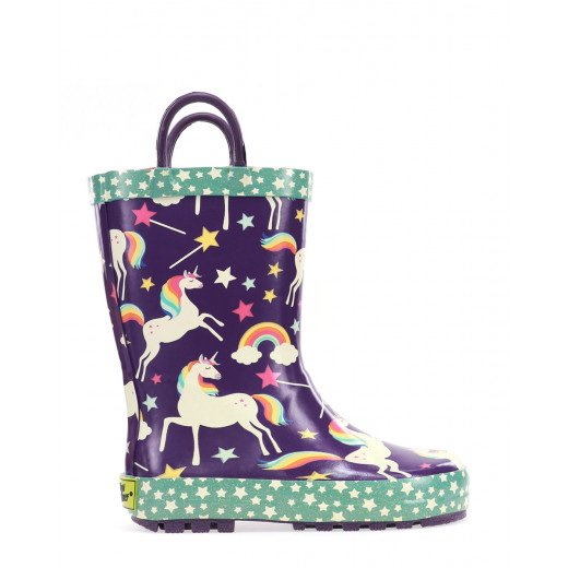 حذاء مطر للأطفال, بتصميم يونيكورن دريمز، باللون الأرجواني، مقاس 24 من ويسترن شيف