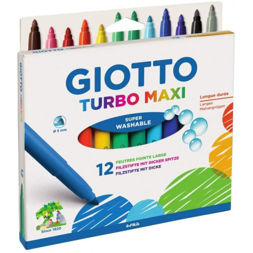 Giotto Maxi Fibre Tip Pens, 12 Pieces
