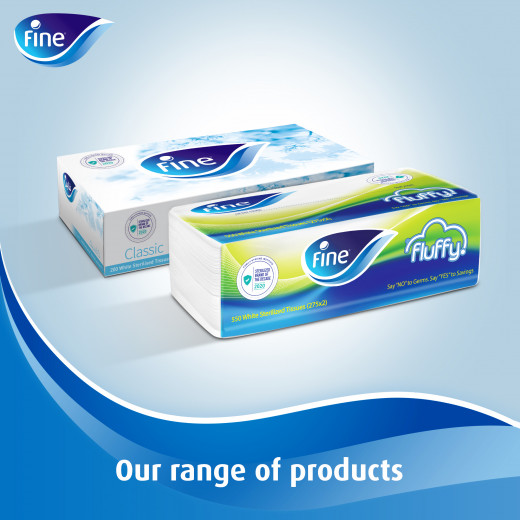 Fine Facial Tissue, Fluffy 180 Sheets, 2 Ply, Pack of 10