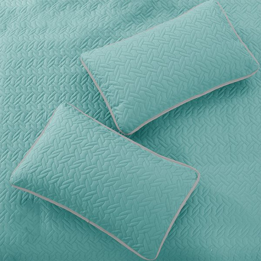 Nova home cross double face bedspread set, turquoise and silver color, king size, 4 pieces 270x250 cm