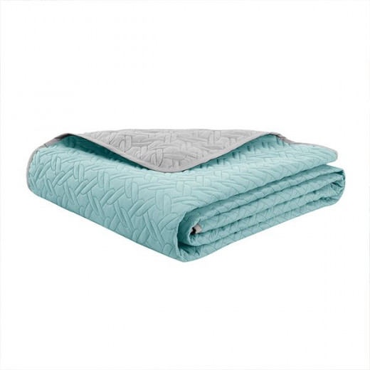 Nova home cross double face bedspread set, turquoise and silver color, king size, 4 pieces 270x250 cm