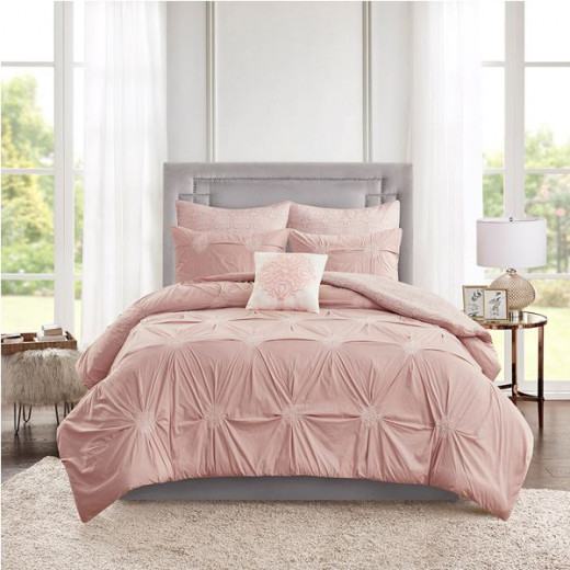 Nova home malia embroidered comforter set, pink color, king size, 7 pieces