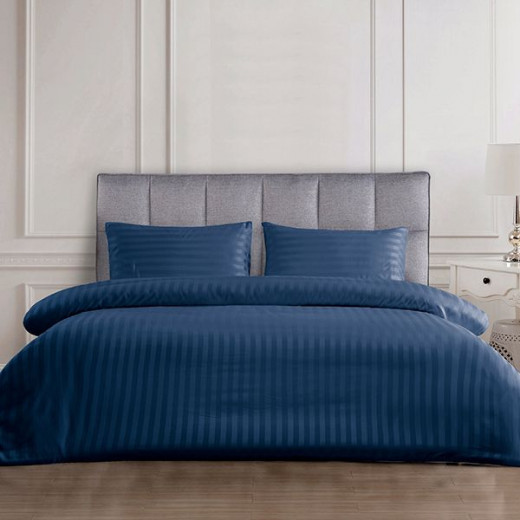 Nova Home UltraStripe Hotel Style Duvet Cover Set, King Size, Navy Color