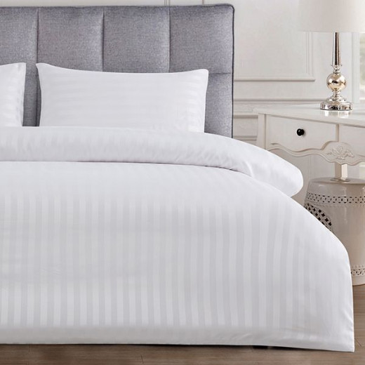 Nova Home UltraStripe Hotel Style Duvet Cover Set, Queen Size, White Color