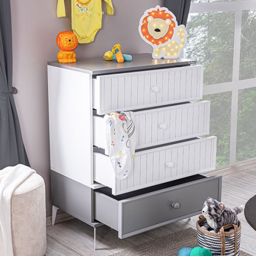 Pierre cardin neo baby room dresser with shelf, white color